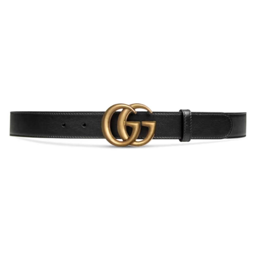 Gucci Black and Gold Leather Belt with Iconic GG Buckle